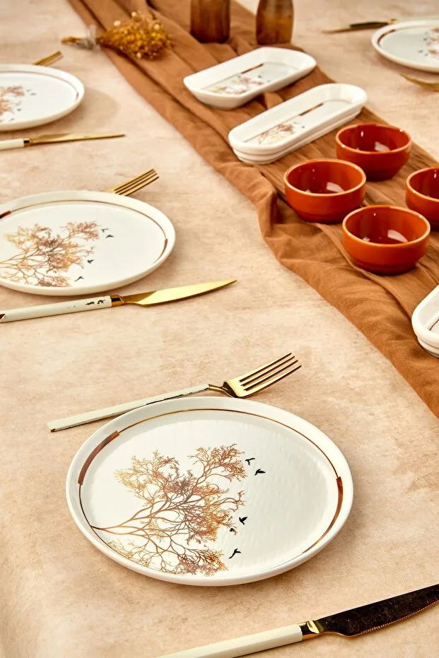 Gold Lüx Seramik Dilek Ağacı 14 Parça Kahvaltı Takımı